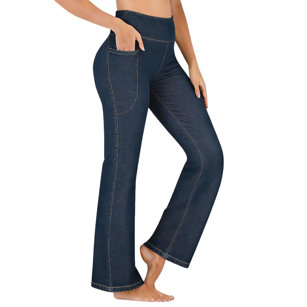 Pantaloni a zampa elasticizzati da donna in denim stampato Leggings trendy da allenamento Pantaloni