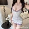 True night sex underwear pure desire purple floral suspender skirt sexy lace temptation small breasts free pajamas women