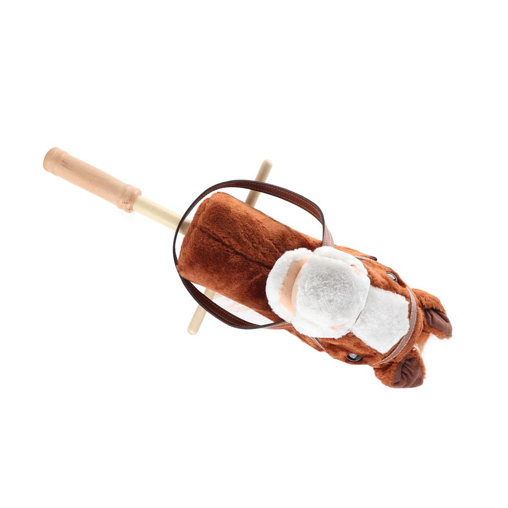 Horse Stick Toy Plush Soft Cartoon Look Sound Effect Horse Head Stick Toy with Wheels and Thickened