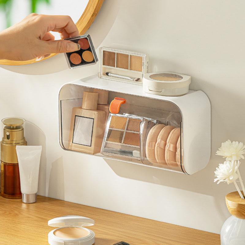 Wall-mounted Compartment Cosmetic Storage Box, Cosmetics Makeup Remover Cotton Swab Pad Storage Box, Bathroom Finishing Box