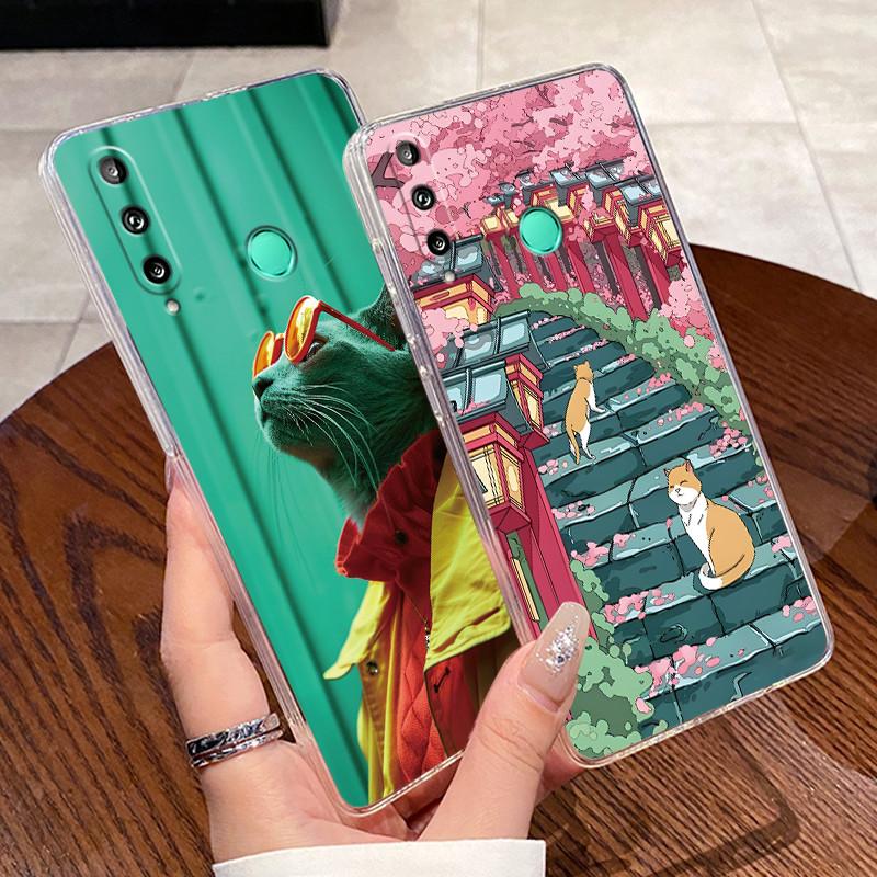 Jelly Casing For Huawei Y7P 2020/P40 lite E/Honor 9C/Y8P 2020/P Smart S Clear Silicone Soft TPU Cover Cute Cat Protective Case
