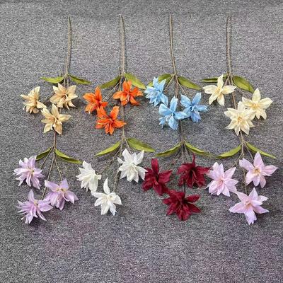 2PCS 3 Heads Lily Artificial Flowers Real Touch Fake Flower for Wedding Home Party Table Centerpieces