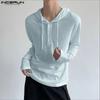 INCERUN Oversized Men Long Sleeve Transparent Loose Drawstring Hooded Tops T-shirts