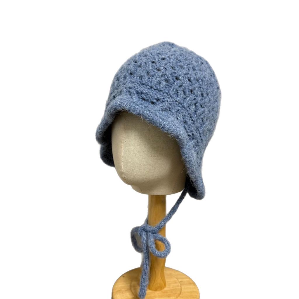Japanese and Korean straps, sweet headgear, autumn and winter versatile face, small bucket hat, retro cute warm and windproof knitted hat