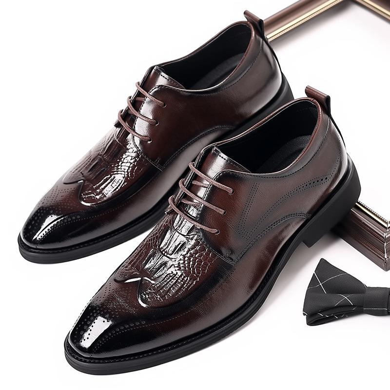 Men's British Style Brogue Leather Derby Shoes - Genuine Leather, Lace-up, Formal & Casual