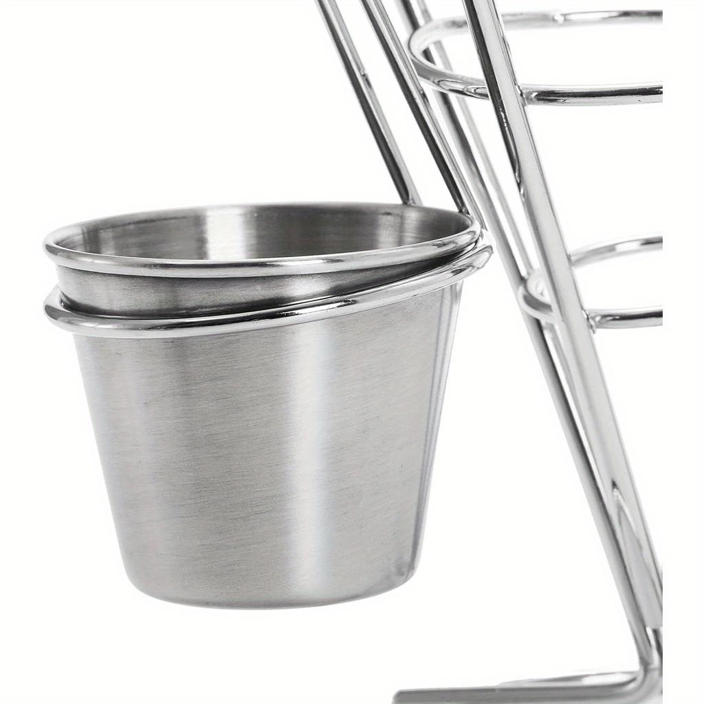French Fries Stand with Sauce Set Rust Proof Metal Chip Cup Holder Fried Chicken Display Rack Basket Party Kitchen Supply