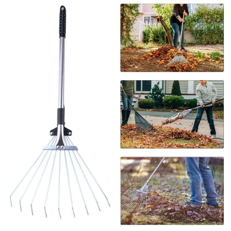 Telescopic Metal Rake Adjustable Garden Leaf Rake Camp Rake Expandable Metal Rake for Gardens Flower Beds Garden Rake
