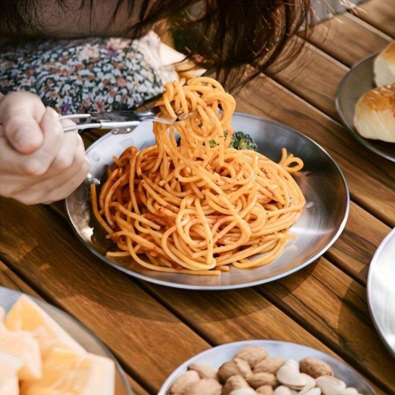 2Pcs Silver Stainless Steel Round Plates Rust Proof Food Safe Dinner Dishes for Home Outdoor BBQ Camping Picnic