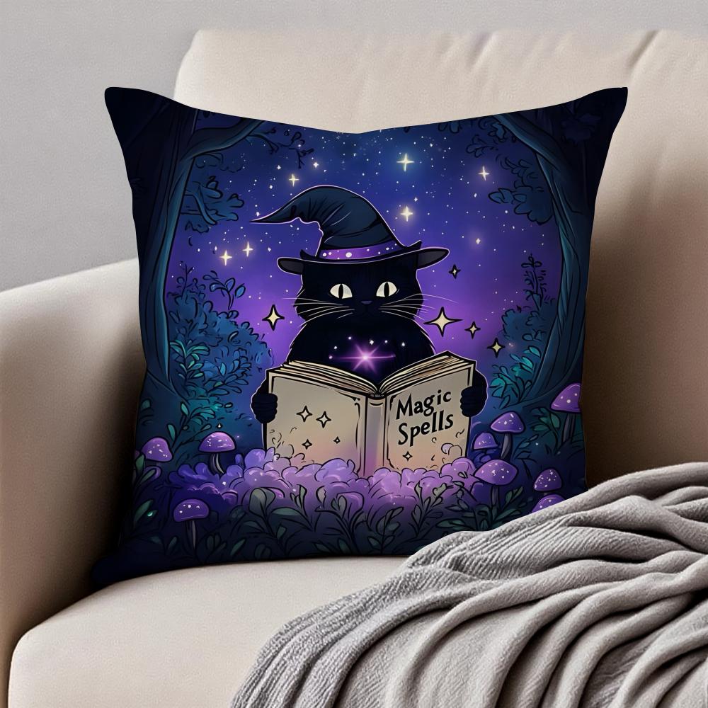 Halloween Cute Purple Cat Cushion Cover Pillowcase Antidustmite Invisible Zipper Short Plush Sofa Cushion