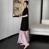 DIMANAF 2026 Summer New Plus Size Women Black Pink Color Short Sleeve Loose Shirt Dress Fashion Lady Long Dress