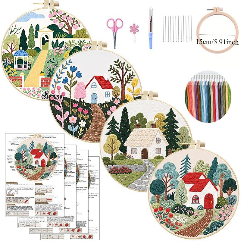 1 Se tGarden-themed Vintage DIY Embroidery Material Kit, Including Beginner-friendly Tools and Stitch Tutorials. Embroidery Fabric Material Kit