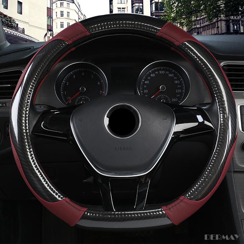 DERMAY D Shape Steering-Wheel Black Auto Car Steering Wheel Cover Leather 38CM Wheel Cover Interior Accessories