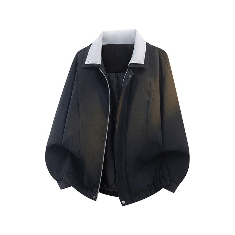 

2026 Men s Spring Color Block Lapel Jacket - American Style, High-End, Loose Fit XXL (140-160 lbs) чорний