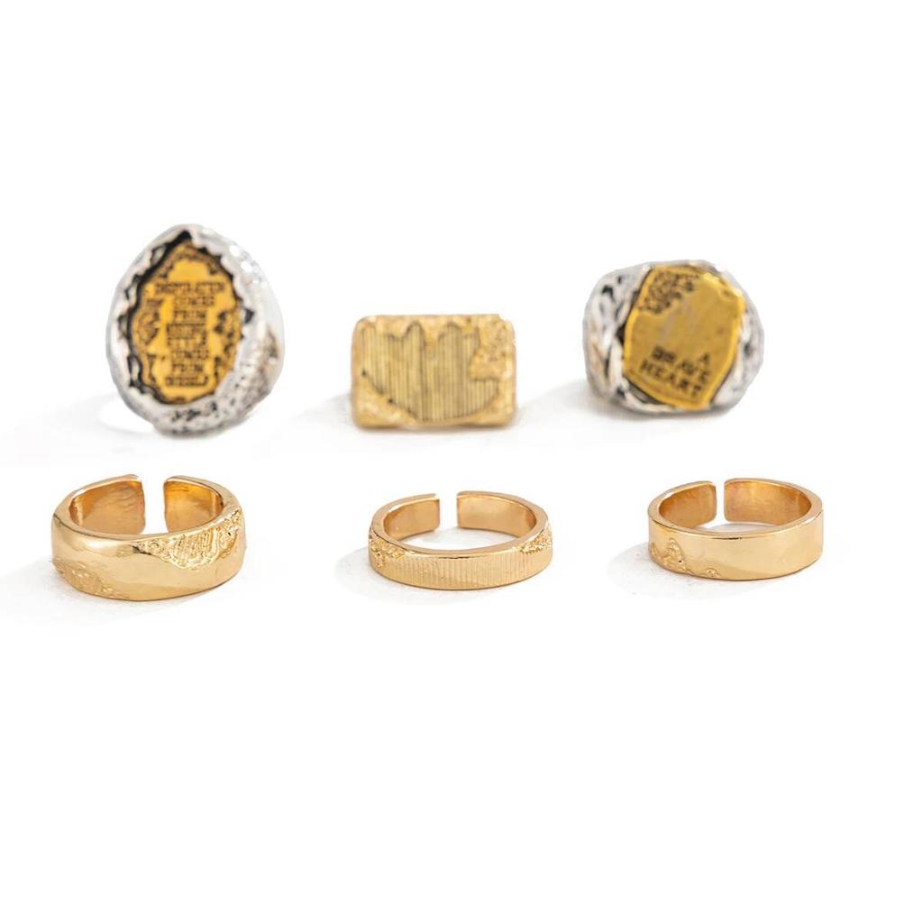 SHIXIN 6Pcs/Set Hip Hop Irregular letter Open Ring for Men 2026 New Trendy Goth Adjustable Chunky Ring Grunge Jewelry Steampunk