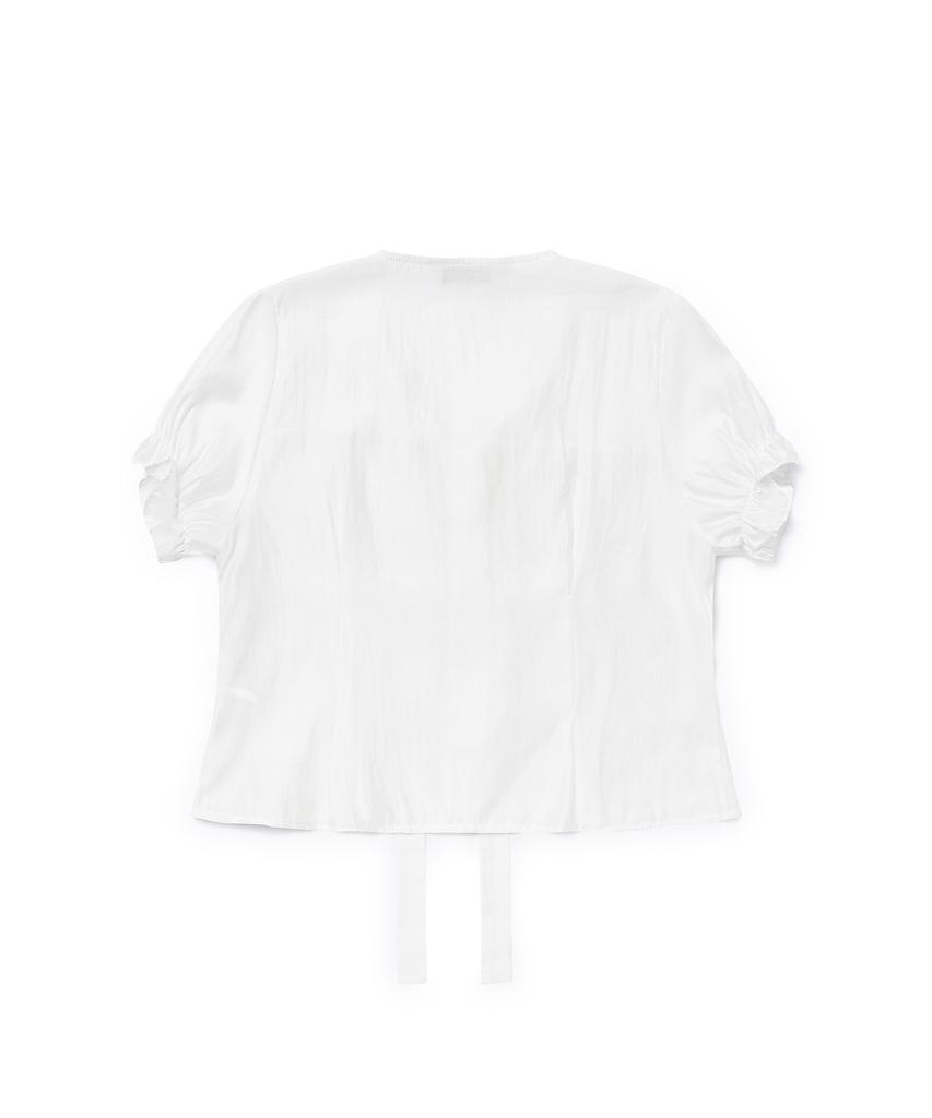 PLUNASTUDIO Puff Tie Short Sleeve Blouse (White)