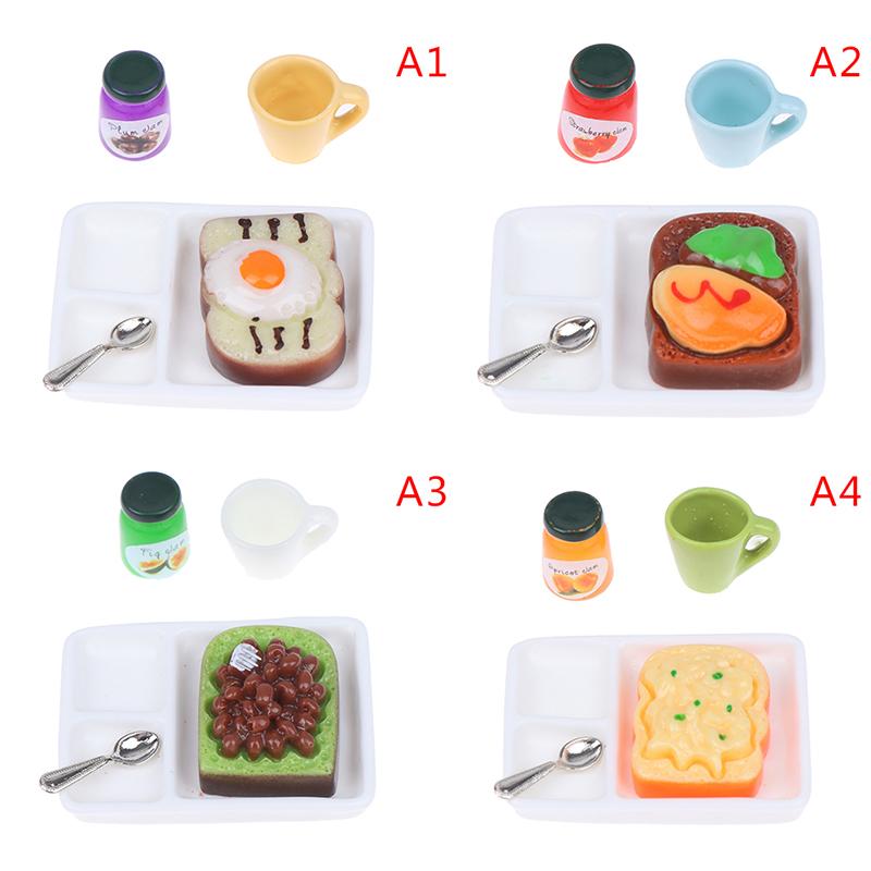 1/12 Dollhouse Miniature Toast And Jam Plate Set Decoration Accessories Toy