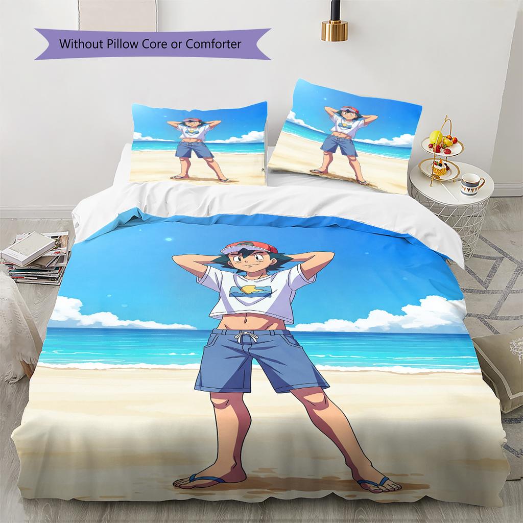 Pokémon Pattern Bedding Home Decoration Birthday Gift (1 * Duvet Cover + 2 * Pillowcase, Without Core)