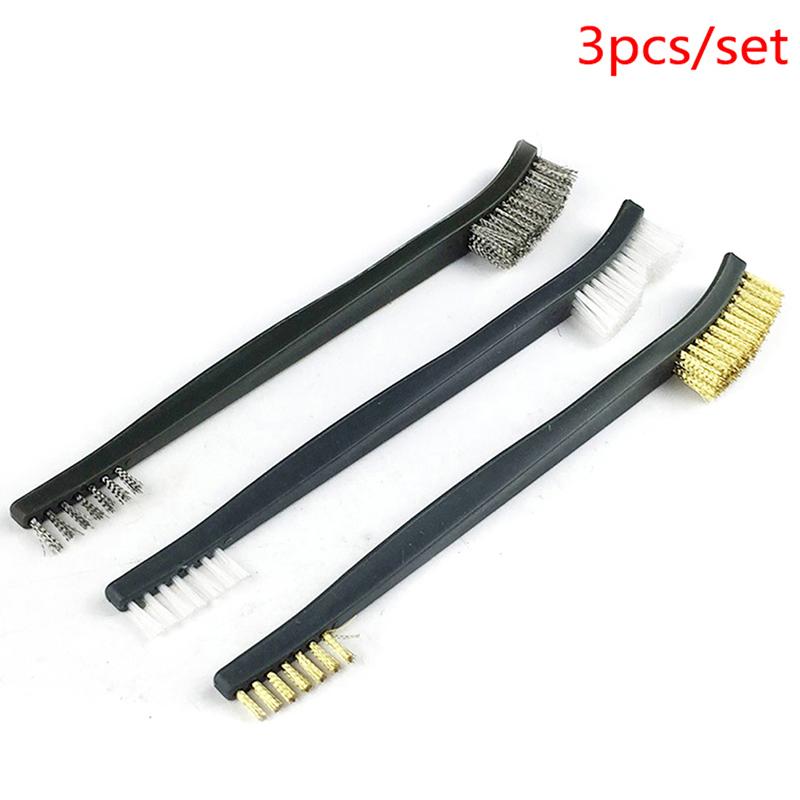 

Набор проволочных щеток из 3 шт., стальная, латунная, нейлоновая, для очистки, полировки, металлической щетки для ржавчины