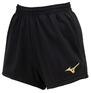 Women's Volleyball Game Pants, Knit Material, 8.5cm Inseam (Size L), Stretch, Moisture-Wicking, Quick-Drying, Black/Gold, V2MBB201