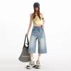 Fashion Summer Washed Light Blue Cropped Capri Denim Pants For Tall Women Loose Wide Leg Trendy Versatile Slimming FigureFlattering Bottoms