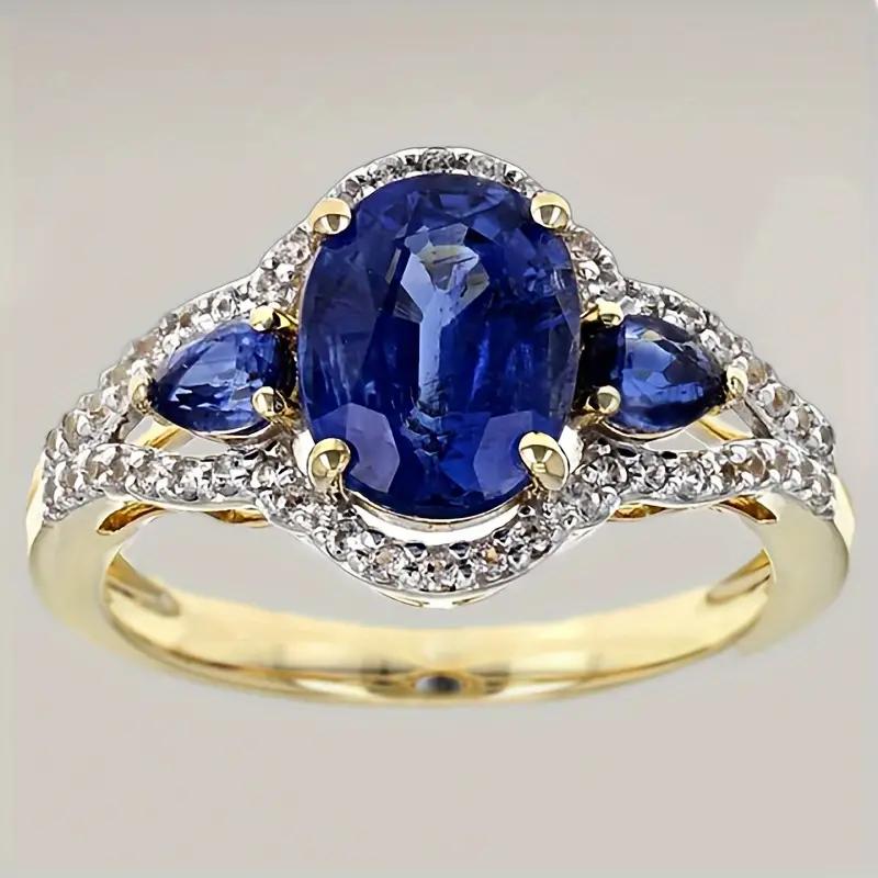 Luxury Prong Setting-Rings for Women Blue Emerald Sapphire Jewelry Wedding Engagement Ring Anniversary Gifts Wife