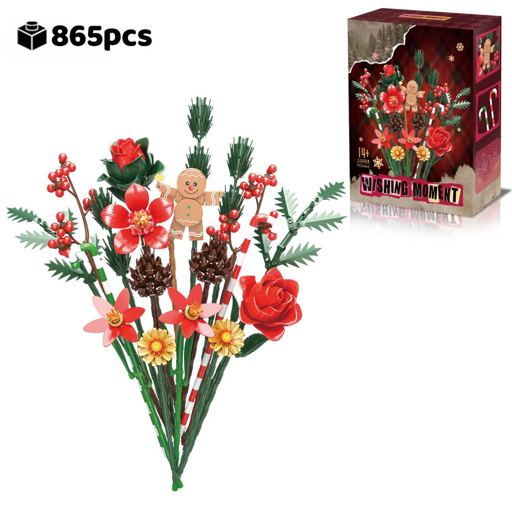 

Non-Toxic 865Pcs Christmas Series Building Blocks Model Festive Decor Bouquet Roses Gingerbread Dolls Desktop Ornament Gift For Adults Kid 865pcs