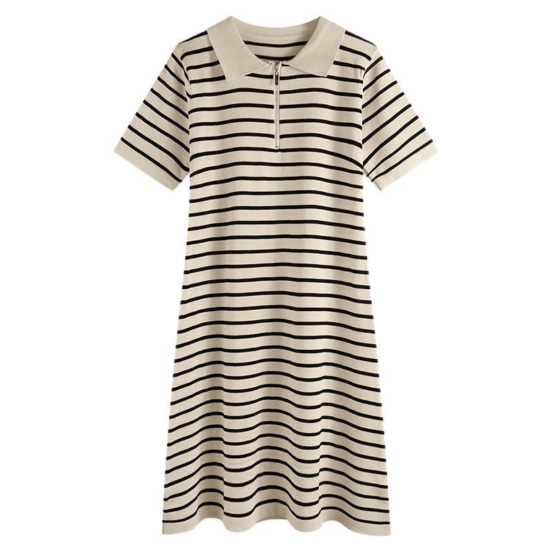 Striped Polo Neck Summer Dress: Women's Casual, Slimming & Loose Fit