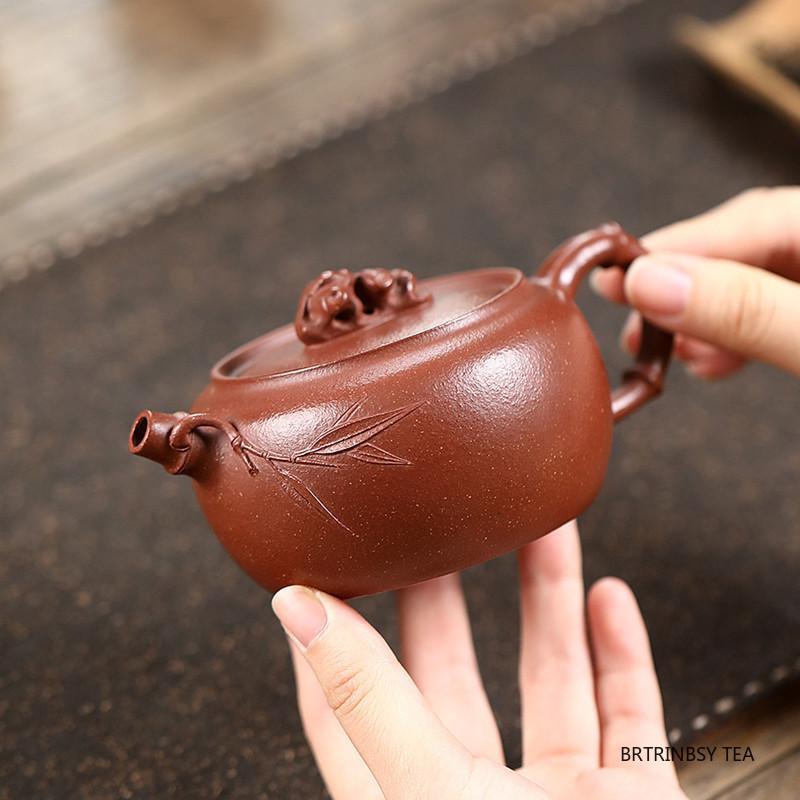 Traditionelle Yixing-Teekanne aus lila Ton, handgefertigter Bambus-Steinkessel, chinesisches Zisha-Teeset, 200 ml