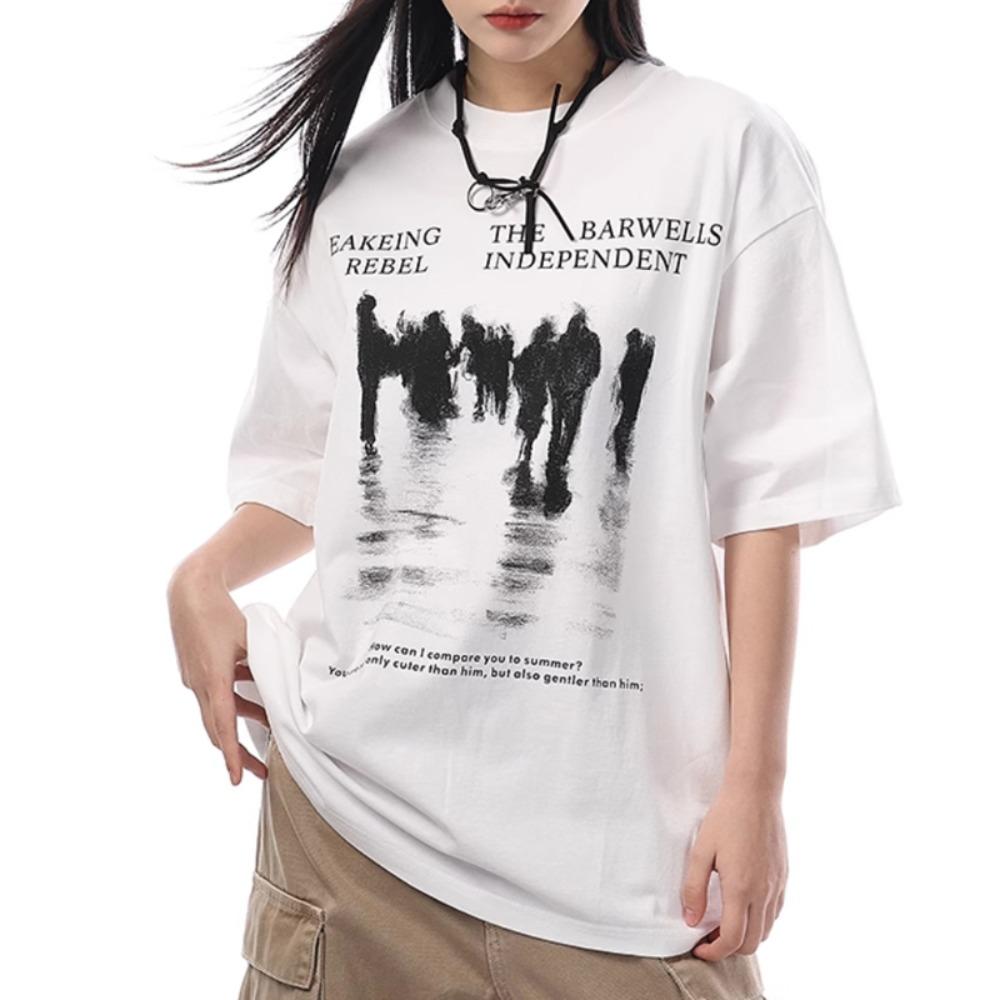 

American Retro Figure Printed Womens Tshirt Fashion Street Summer Casual Cotton Short Sleeve Over Aesthetic Gothic S
