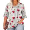 Women's Fashion Casual  Printed V-Neck Pleated Seven Minute Sleeve Ruffle Sleeve T-Shirt Plus Size Tops