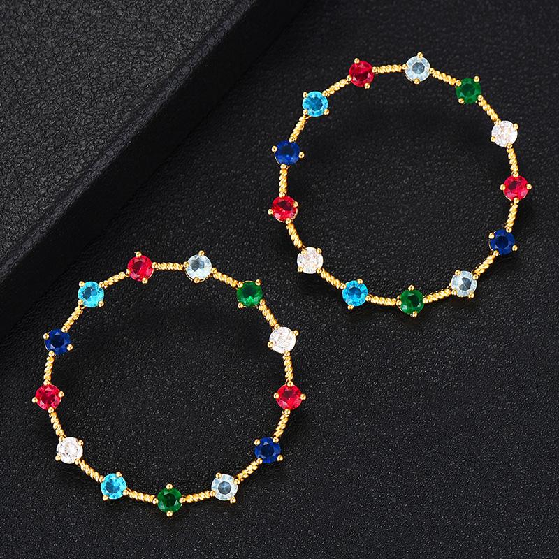 WWJ Hollow Out Golden Color Colourful Zirconia Stud Earrings