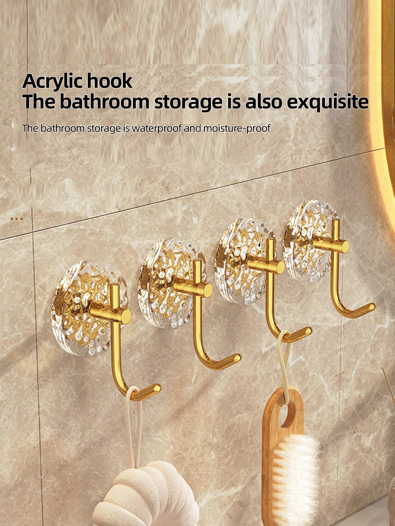 

2 шт. золотой акриловый клейкий крючок, настенная вешалка без повреждений, для ключей, полотенец для ванной, одежды и многого другого