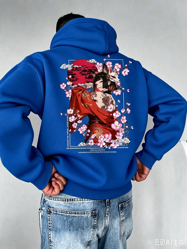 Men's Outdoor Sport Japanese Style Grillo and Cherry Blossom Patterned Print Autumn/Winter Fashionable Style