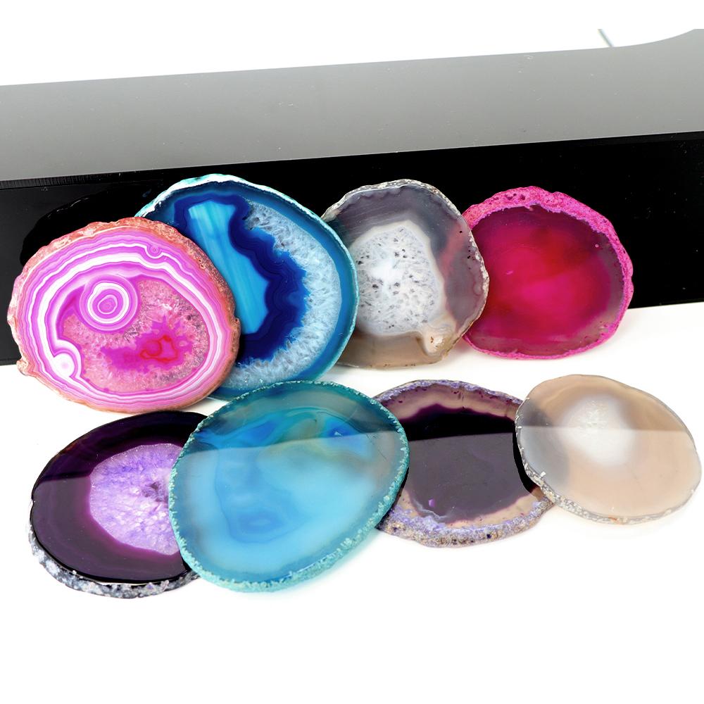 1pcs 70-90g Red Blue Purple Crystal AGATE SLAB Geode Amethyst Crystal Mineral Coaster Electroplated Edging Geode Agate Slice