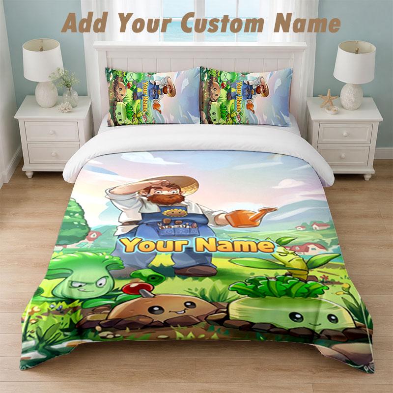 Bedding Set 1 Duvet Cover 2 Pillowcases Plants Vs. Zombies Print Soft Bed Linen Bedroom Decor