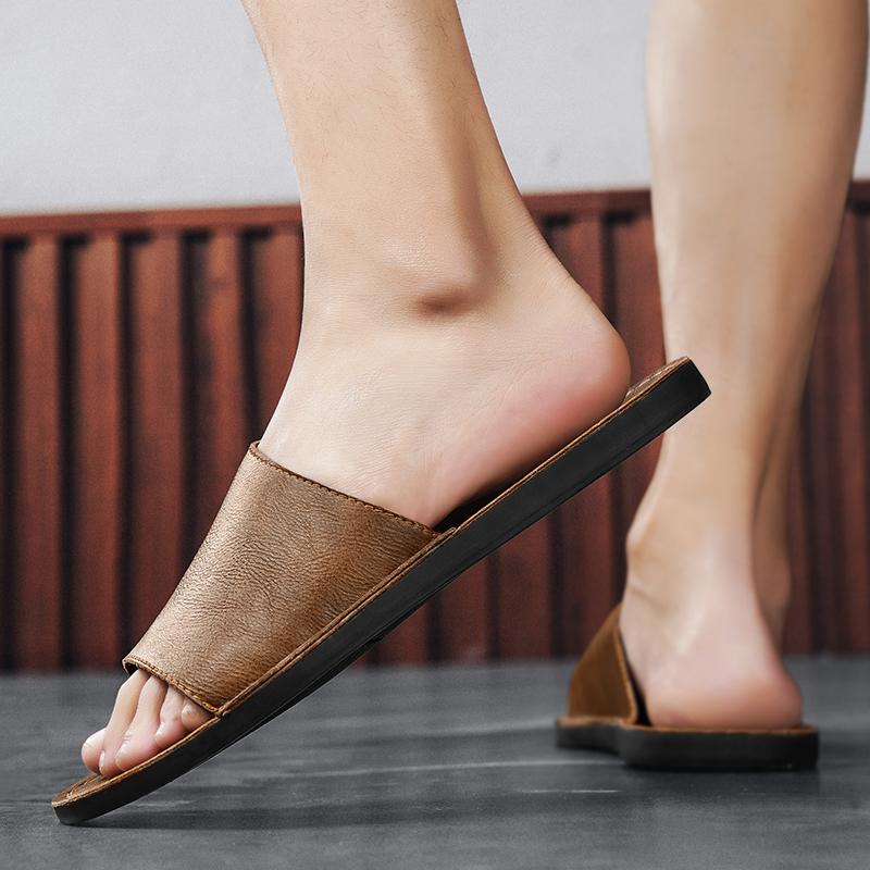 Men Slippers Handmade Simple Flats Gladiator Sandals Outdoor Summer Roman Sandals Open Toe Beach Shoes Plus Size