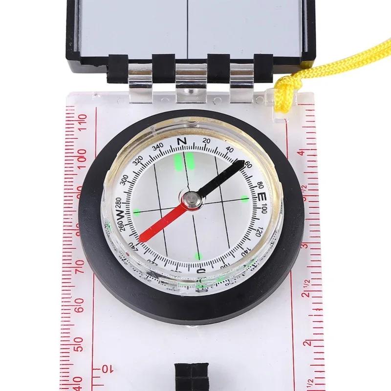 1 Pcs Outdoor Camping Portable Compass Mirror Multifunctional Scale North Compass with Magnetic Deviation Adjustment Function