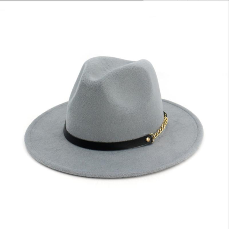 Wzcx Solid Color Korean Version Women Jazz Hat Autumn Winter Casual Tide Belt Vintage Red Felt Hat Adult Cap