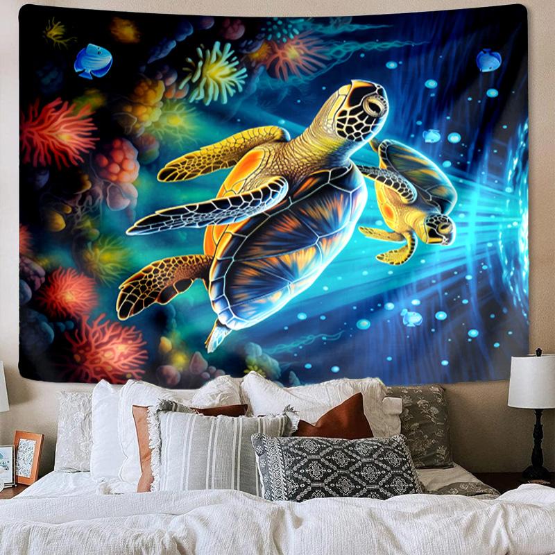 Cartoon Sea Turtle Artwork Tapestry Room Decoration Wall Hanging for Living Room Bedroom, Dormitory, Birthday and Christmas Gifts