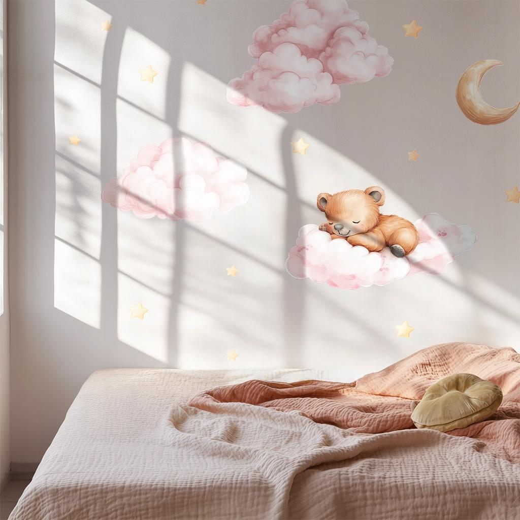 Teddy Bear Clouds Stars Moon Wall Stickers For Children'S Room