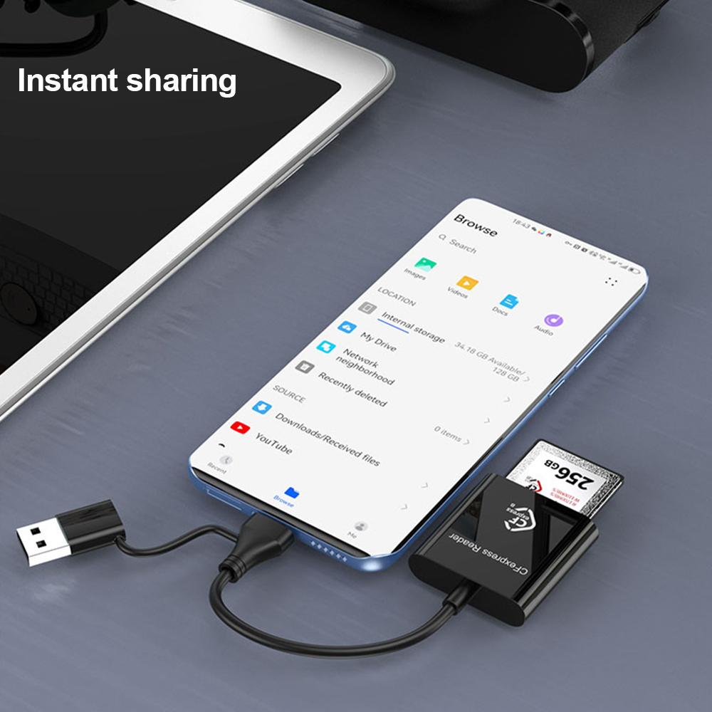 10Gbps CFexpress Type B Card Reader 10Gbps USB3.2 Gen2 Adapter Portable Type A-C CF Express B Card Reader for Windows XP MAC OS