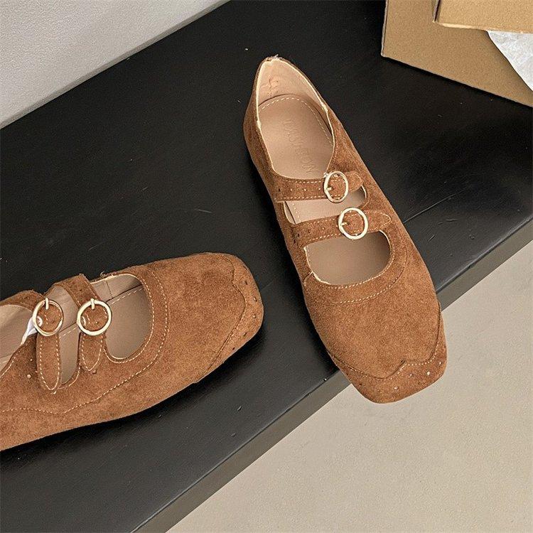 Sheepskin Version~ Genuine Leather Retro Round Head Shallow Mouth Single Shoes Women's French Ballet Shoes with Skirt Mary Jane Shoes