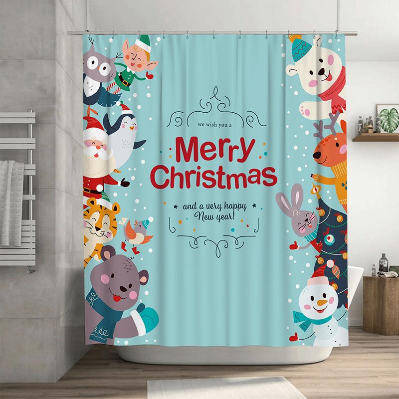 TU Christmas Shower Curtain Festive Holiday Decor Merry Xmas Bathroom Fabric Waterproof Backdrop Holiday Season Style 90x180cm35x71in