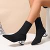 Women Shoes Fashion High Heels Rhinestone Ankle Boots Comfortable Slip-on Sexy Boots Shoes for Women Knitting Short Boots