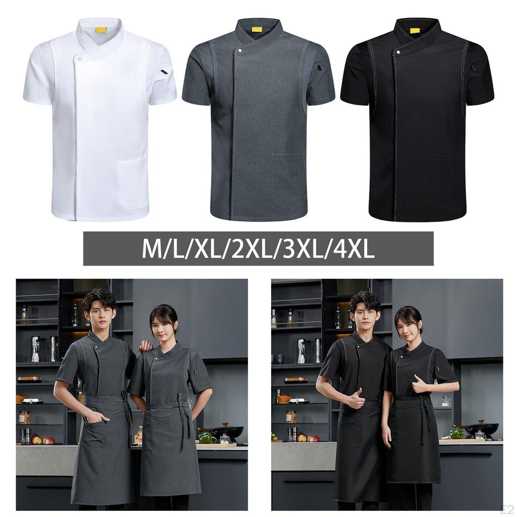 Chef Coat Jacket Short Sleeve Catering Shirt Breathable Workwear Cooking Clothes Apparel Uniform for