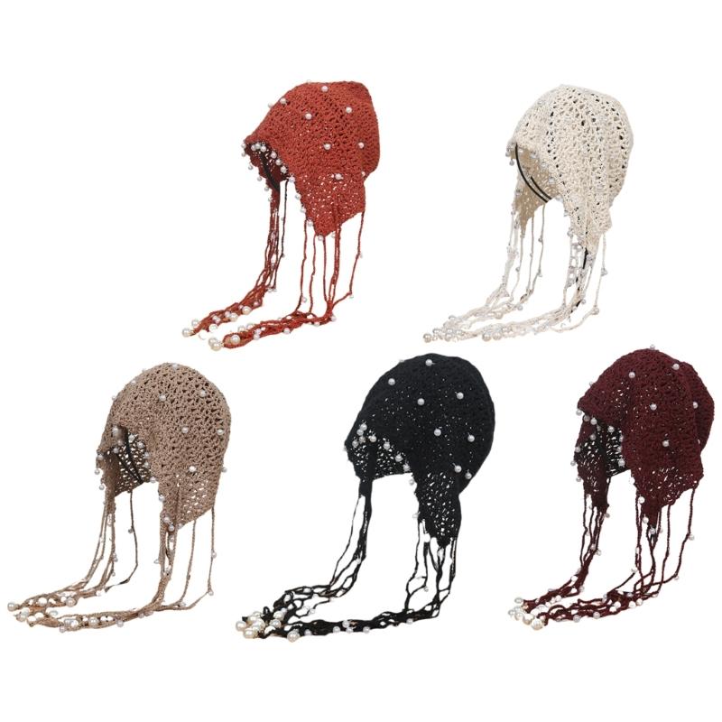 Elegant Pearls Beanie Hat Breathable Hat Y2K Crochet Beanie Hat Holiday Y2K Crochet Hat Encrusted Pearls