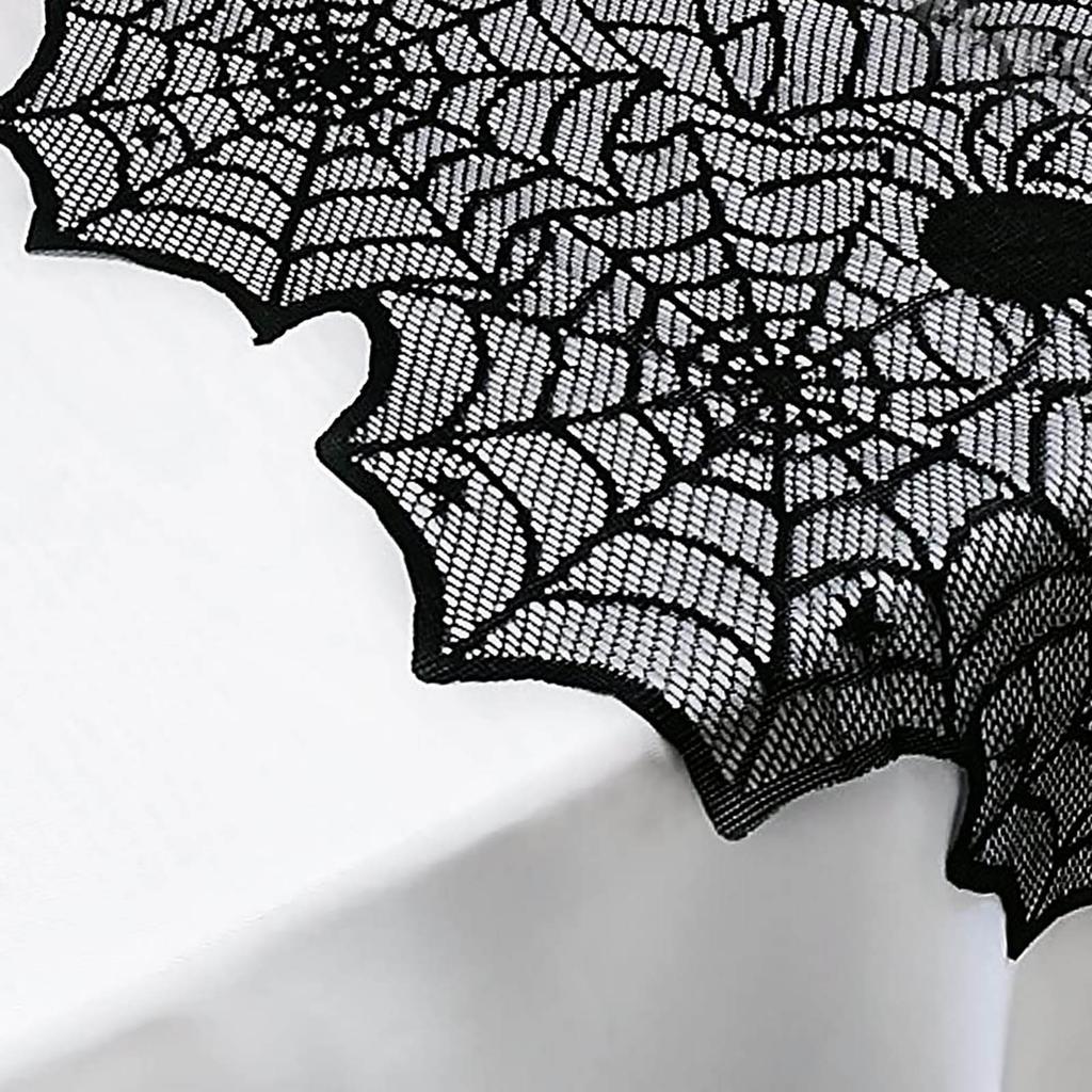 Halloween Tischläufer Spitze Spinnennetz Design mit Fledermaus- und Spinnenmustern 46x183cm Tischdecken-Dekoration für Party und Zuhause