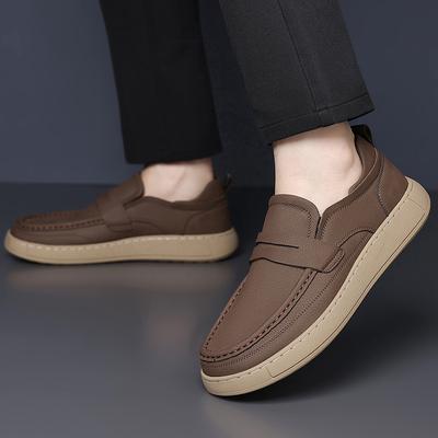 Kwaliteit Leer Zakelijk Kantoor Casual Herenschoenen Comfortabel Ademend Elegant Loafers Heren Platte Zool Antislip Wandelschoenen