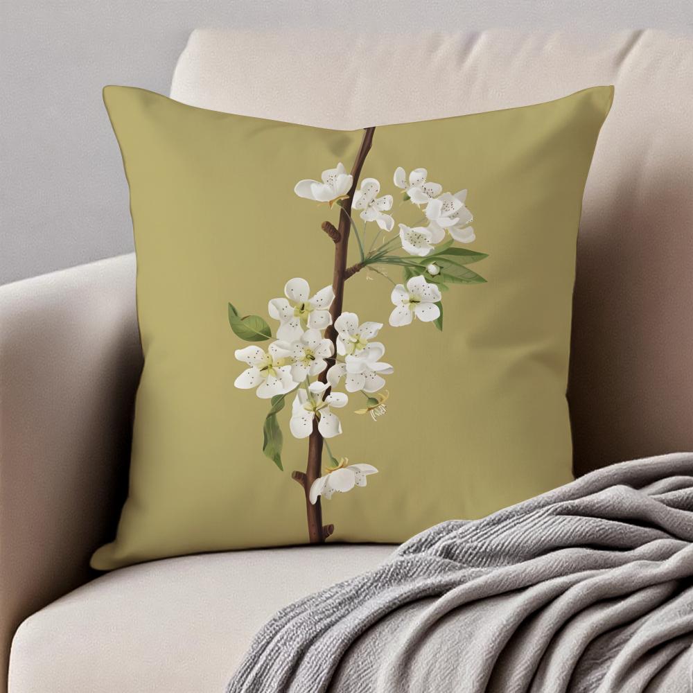 Birkenblüten Aprikosenblüten Frühlingsblumen Kissenbezug Kissenhülle Milbendicht Verdeckter Reißverschluss Kurzflor Sofakissen