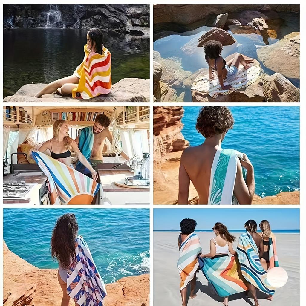 Tropical Sunrise Microfiber Beach Towel Quick-Dry Sand Free Wind-Resistant Warmth Perfect For Travel Camping Vacation Essential